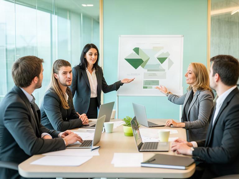 Equipo de empresa reunido con un consultor para revisar tesorería y previsión empresarial