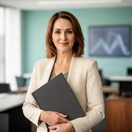Ana María Rodríguez, directora de inversiones, revisando un informe financiero
