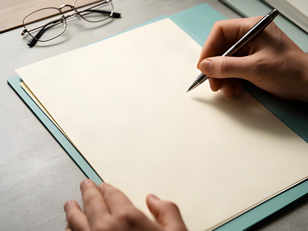 Manos firmando un documento de consentimiento informado junto a unas gafas y un bolígrafo