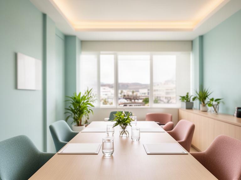 Interior de la oficina de Clemente & Camacho Inversión S.L. en Calle Europa, con una mesa preparada para recibir a clientes