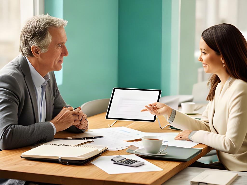Autónomo revisando su plan de ahorro junto a una asesora en una mesa de trabajo