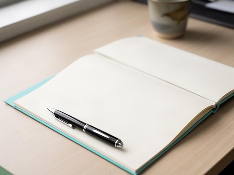 Escritorio ordenado con cuaderno y bolígrafo preparado para una consulta financiera
