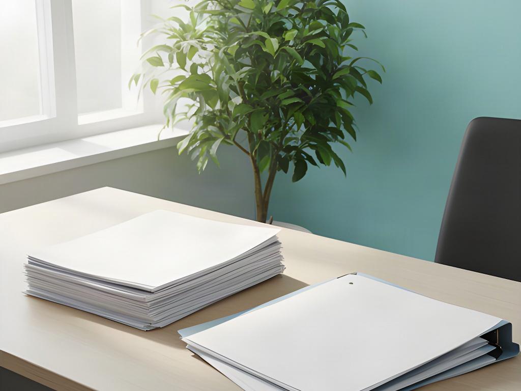 Espacio de atención profesional con documentos organizados y una planta junto a la ventana