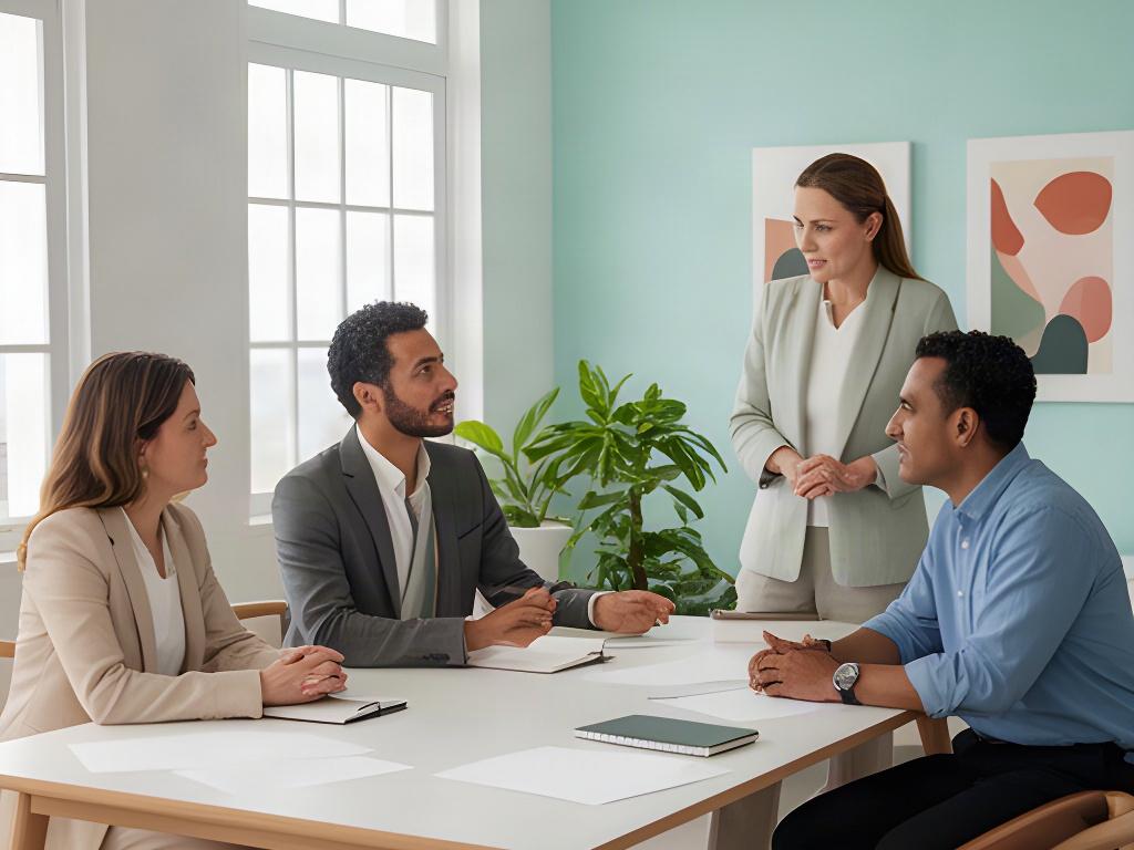 Equipo de asesores financieros conversando en una oficina de Santa Cruz de La Palma